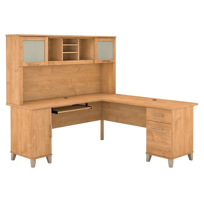 Bush Furniture Somerset 72W L Shaped Wood Desk with Hutch in Maple