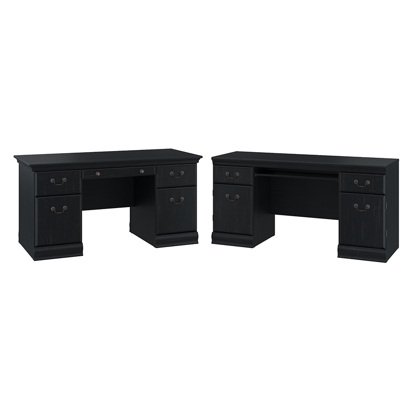 Bush Furniture Birmingham 60W Executive Desk with Credenza in Antique