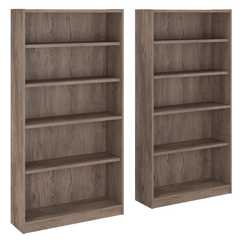 Bush Furniture Universal 5 Shelf Bookcase Set of 2 in Rustic Gray UB003RG