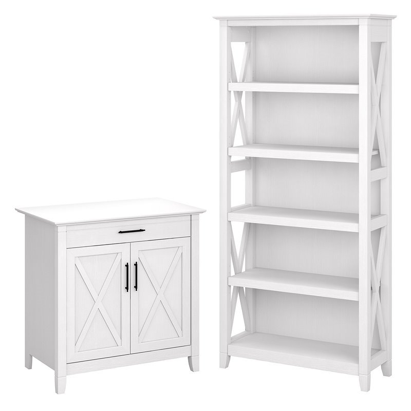 Bush Furniture Key West Secretary Desk with Storage & 5 Shelf Bookcase
