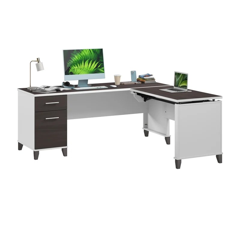 Somerset 3 Position Sit to Stand L Shaped Desk in White/Gray