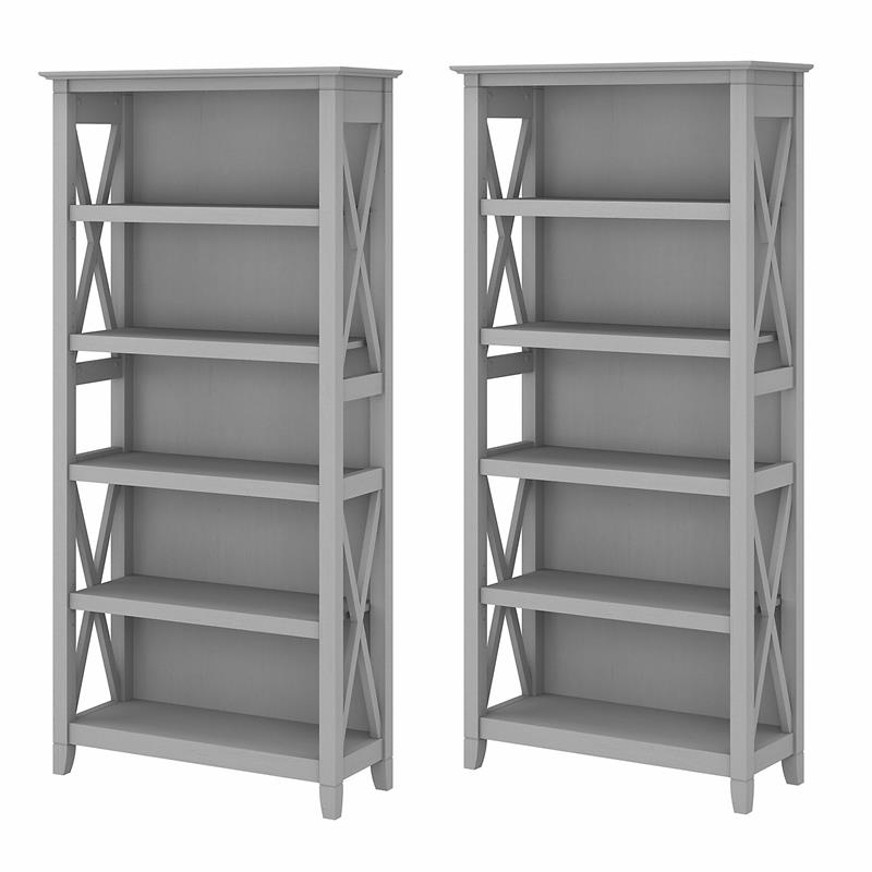 Key West 5 Shelf Bookcase Set of 2 in Cape Cod Gray Engineered Wood