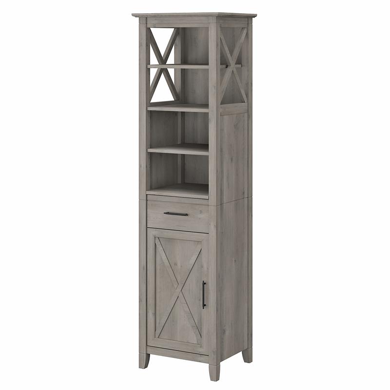 Bush Key West Tall Engineered Wood Bookcase in Driftwood Gray