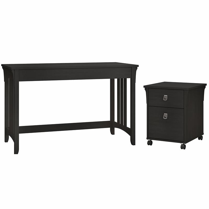 Salinas 48W Writing Desk with Drawers in Vintage Black Engineered