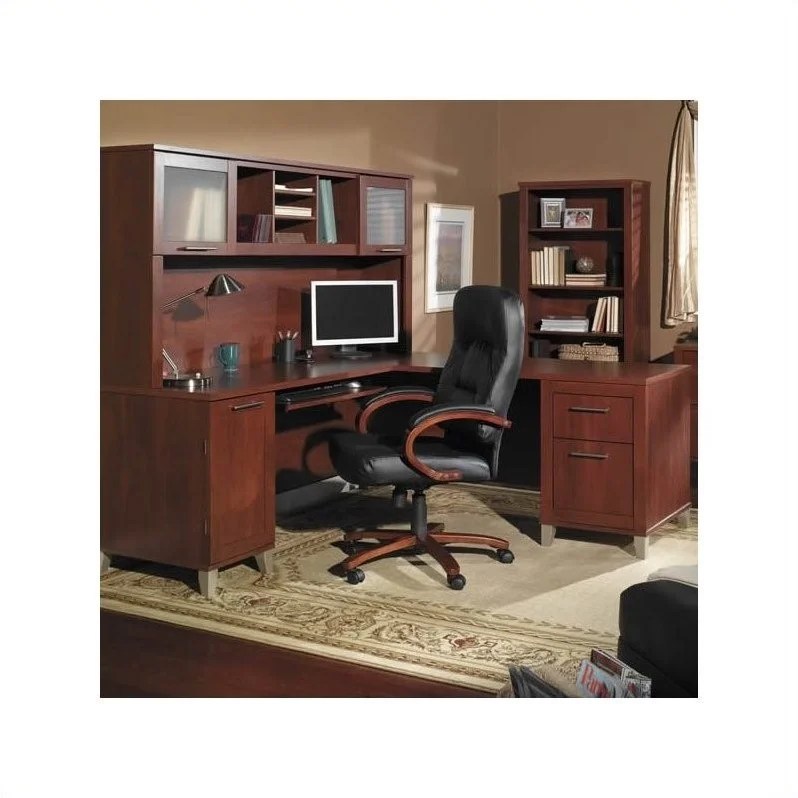Bush Furniture Somerset 4 Piece 71" LShape Office Set in Hansen Cherry