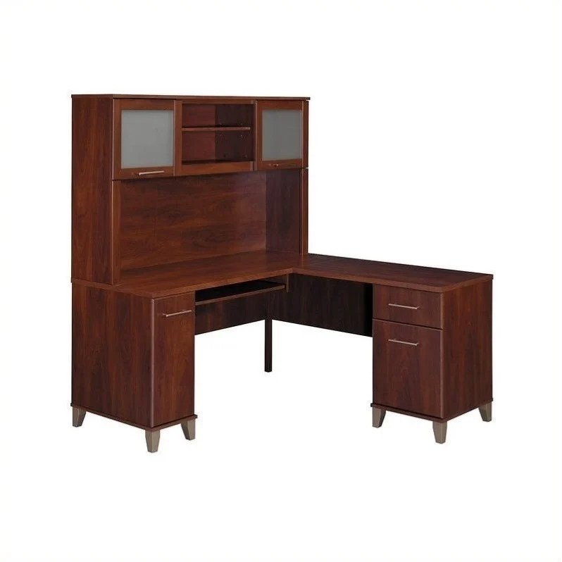 Bush Furniture Somerset 60" LShape Computer Desk with Hutch in Hansen