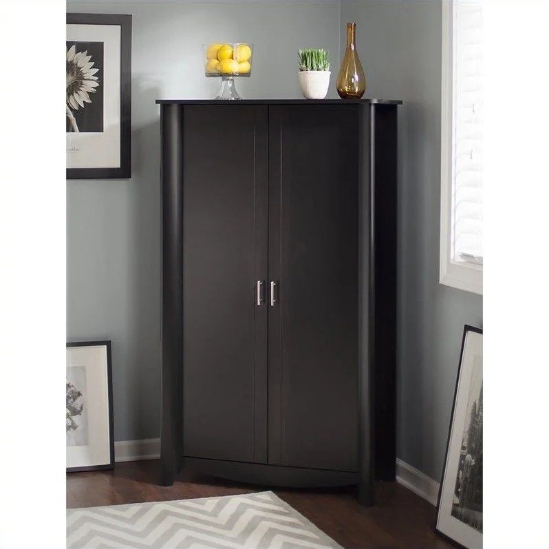 Tall Black Wood Storage Cabinet Bush Furniture Aero Tall Storage with Doors in Classic Black