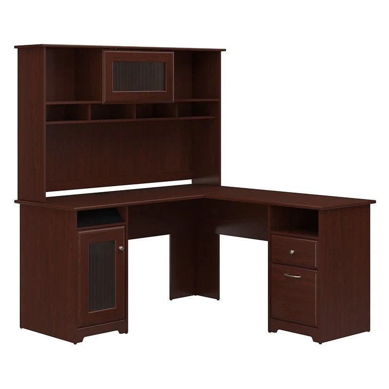 Bush Cabot 60 In L Shaped Computer Desk Bush Cabot 60" L Shape Computer Desk with Hutch in Harvest Cherry