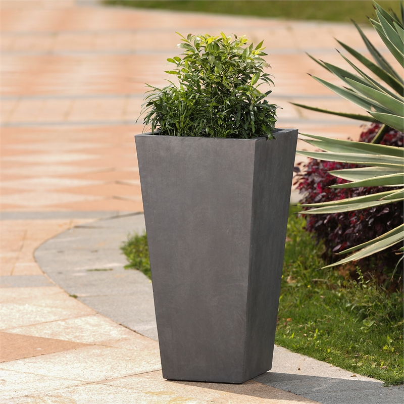 LuxenHome Gray MgO 24.2in. H Tall Tapered Planter Cymax Business