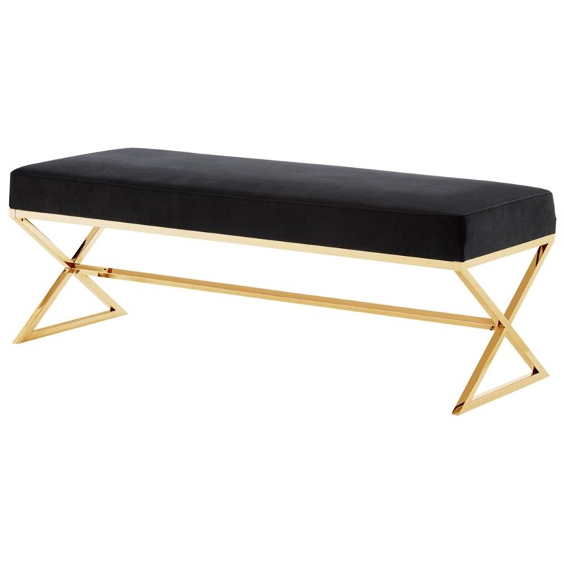 Posh Living Colin Velvet Upholstered Bench with Stainless Steel Legs Black/Gold BH6702BKCX