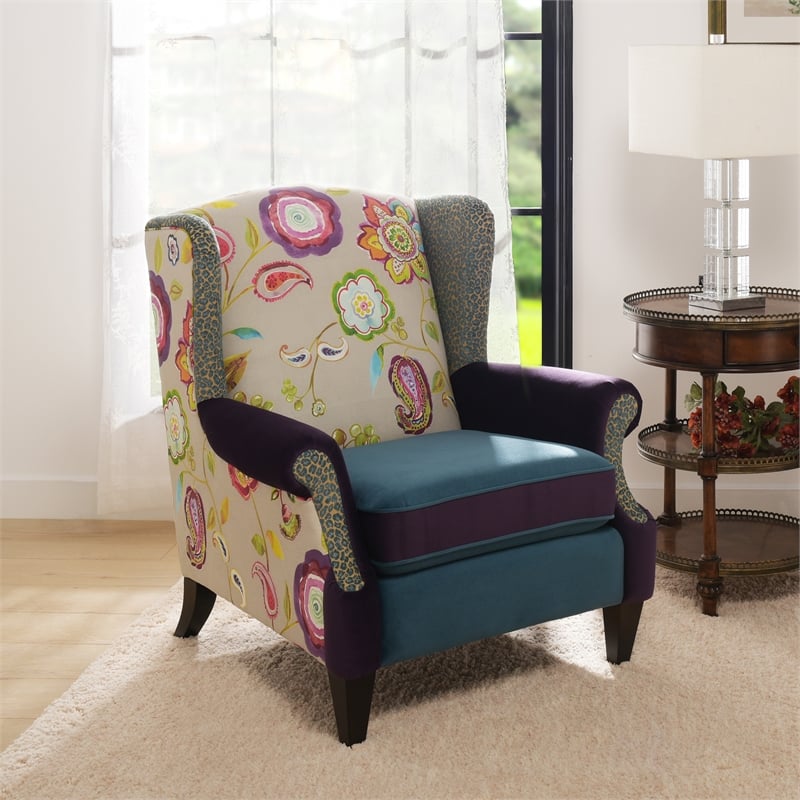 Anya Wingback Accent Arm Chair Multicolored Floral