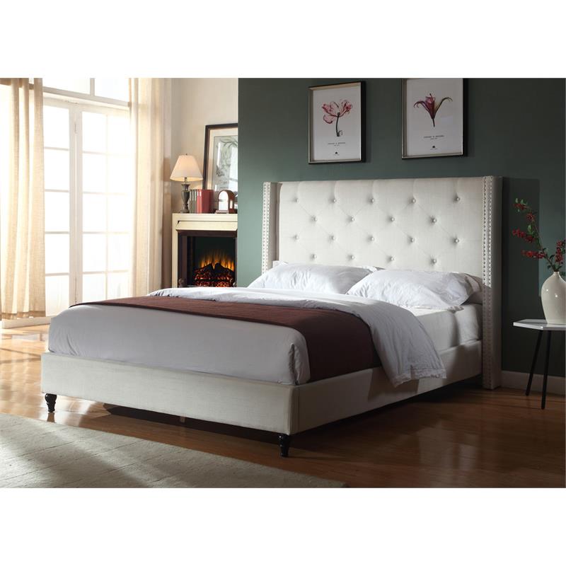 Best Master Valentina Fabric Upholstered Wingback Queen Platform Bed