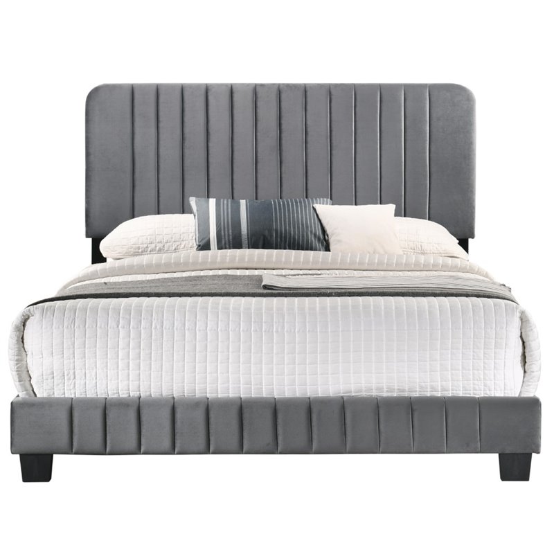 Glory Furniture Lodi Velvet Upholstered Queen Bed in Gray
