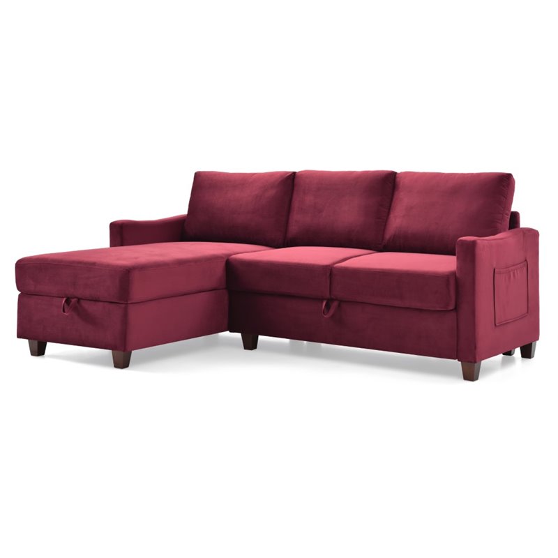 Glory Furniture Monica Velvet Sectional with Storage in Burgundy