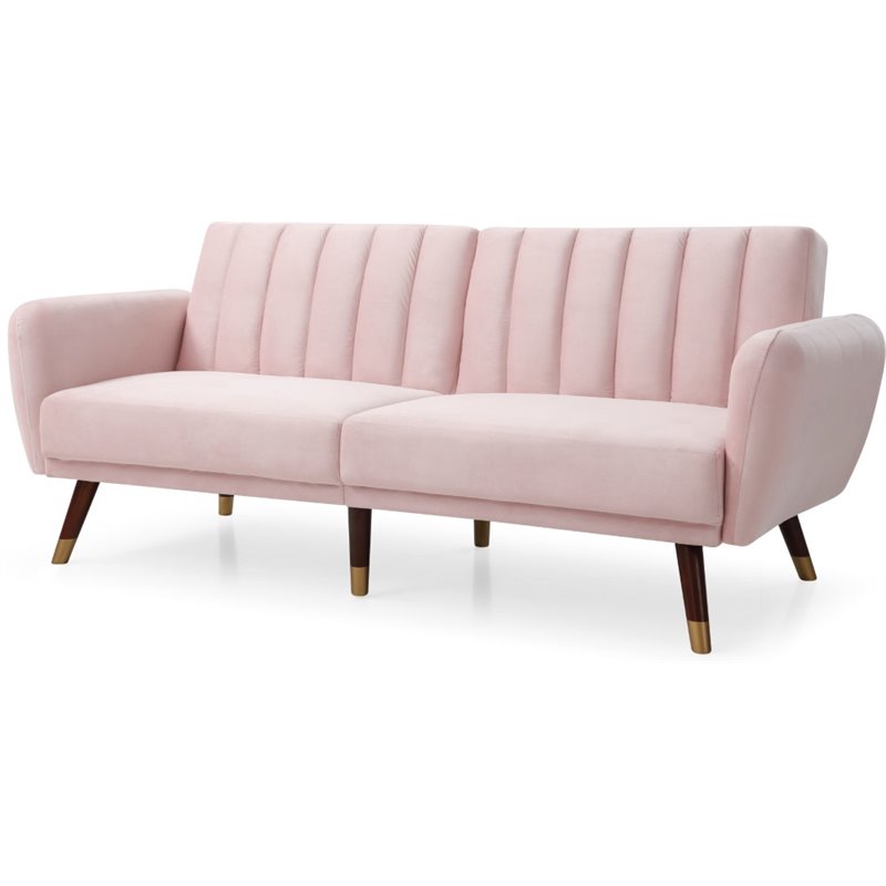 Glory Furniture Siena Velvet Convertible Sofa in Pink