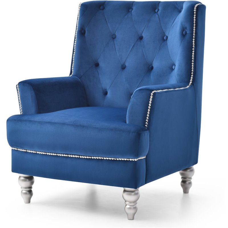 Glory Furniture Pamona Velvet Chair in Navy Blue