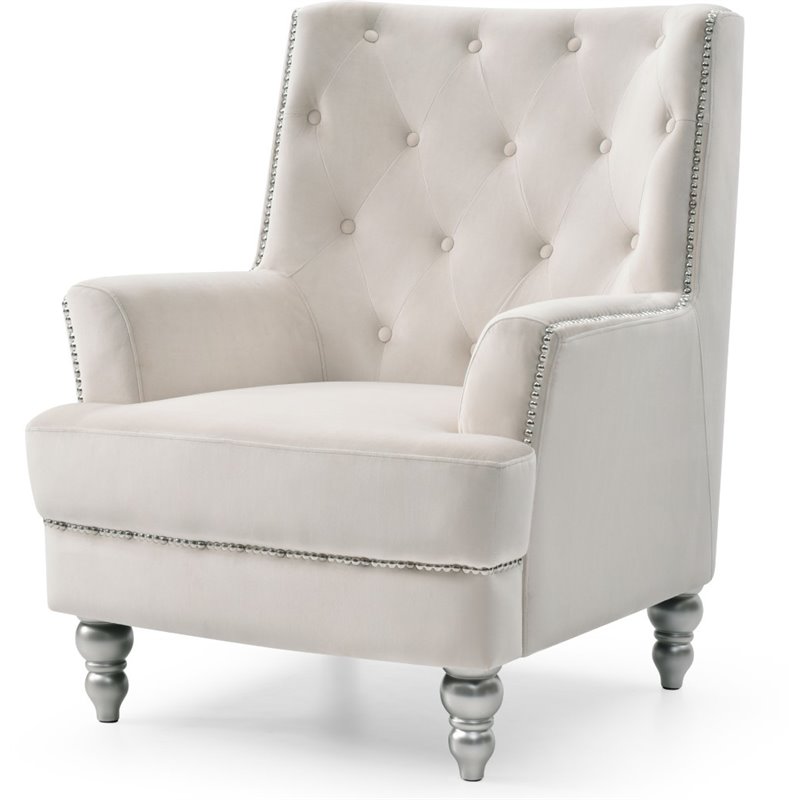 Glory Furniture Pamona Velvet Chair in Ivory