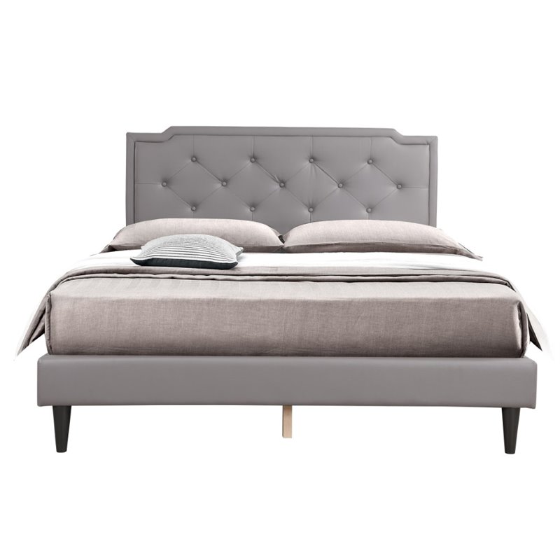 Glory Furniture Deb Faux Leather Upholstered Queen Bed in Light Gray