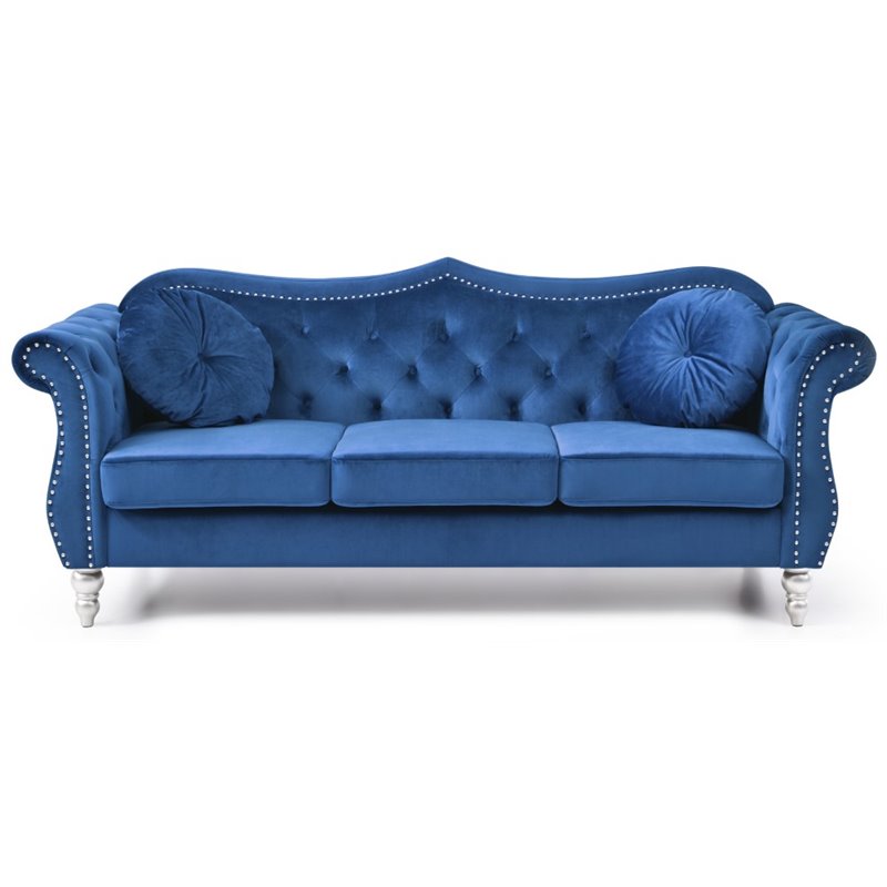 Glory Furniture Hollywood Velvet Sofa in Navy Blue Cymax Business