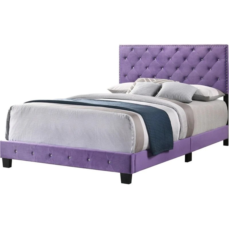 Glory Furniture Full Size Bed in Velvet in Purple Easy Assembly