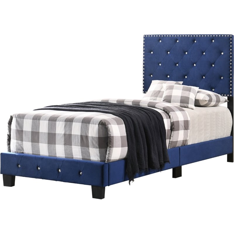 Glory Furniture Suffolk Velvet Upholstered Twin Bed in Navy Blue