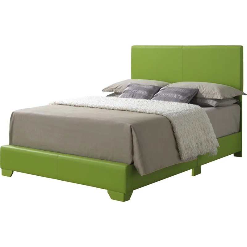 Glory Furniture Aaron Faux Leather Upholstered Full Bed in Apple Green