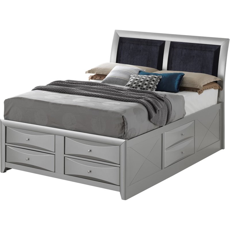 Glory Furniture Marilla Queen Storage Bed in Silver Champagne Cymax