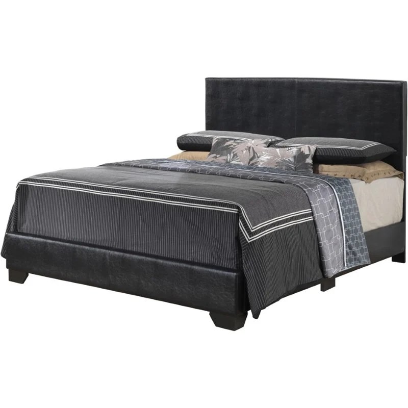 Glory Furniture Aaron Faux Leather Upholstered Queen Bed in Black