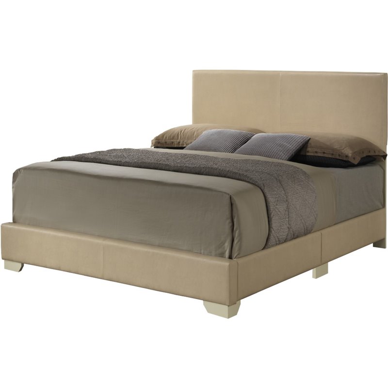 Glory Furniture Aaron Faux Leather Upholstered Queen Bed in Beige