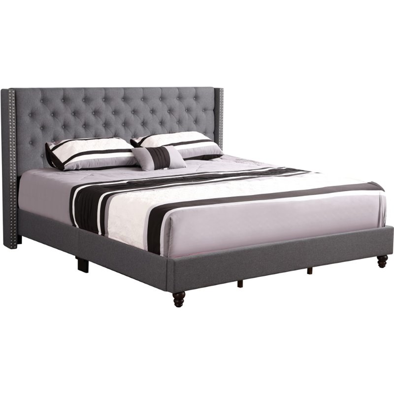 Glory Furniture Julie Fabric Upholstered King Bed in Gray