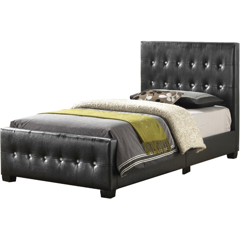 Glory Furniture Diamond Faux Leather Upholstered Twin Bed in Black