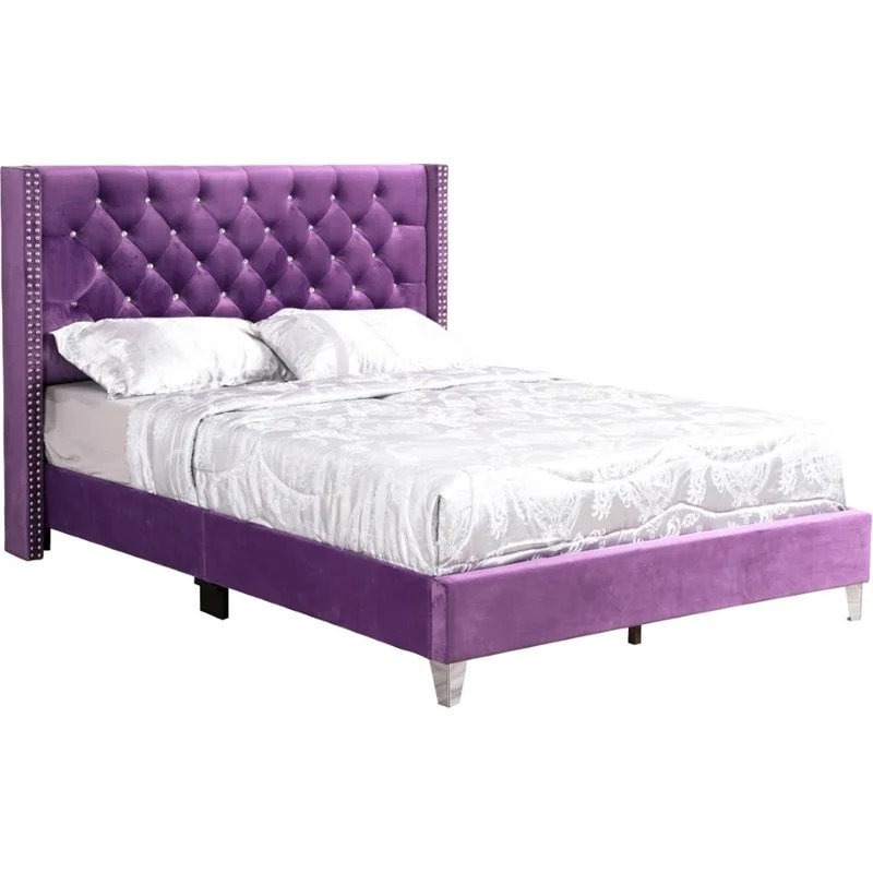 Glory Furniture Julie Velvet Upholstered Queen Bed in Purple Cymax