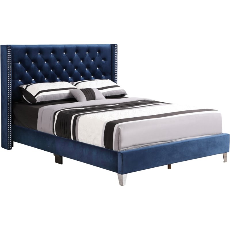 Glory Furniture Julie Velvet Upholstered King Bed in Navy Blue Cymax