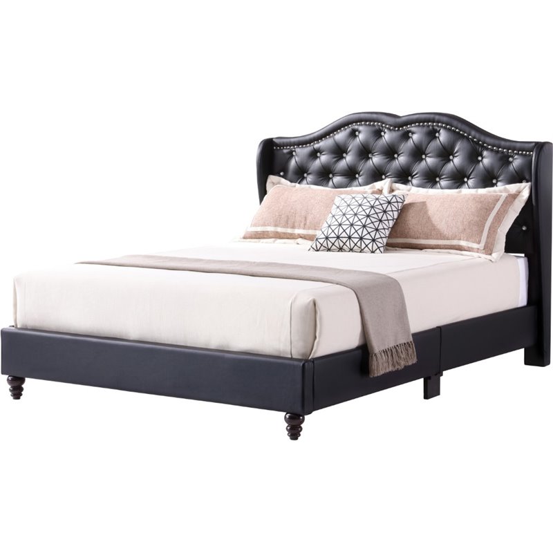Glory Furniture Joy Velvet Upholstered King Bed in Black