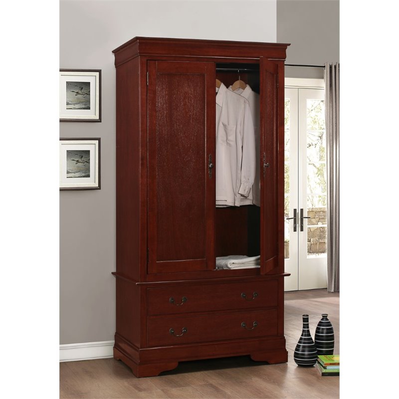 Glory Furniture Louis Phillipe 2 Drawer Armoire in Cherry