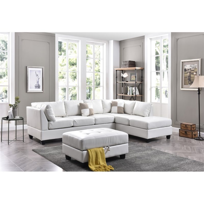 Glory Furniture Malone Faux Leather Sectional in White Homesquare