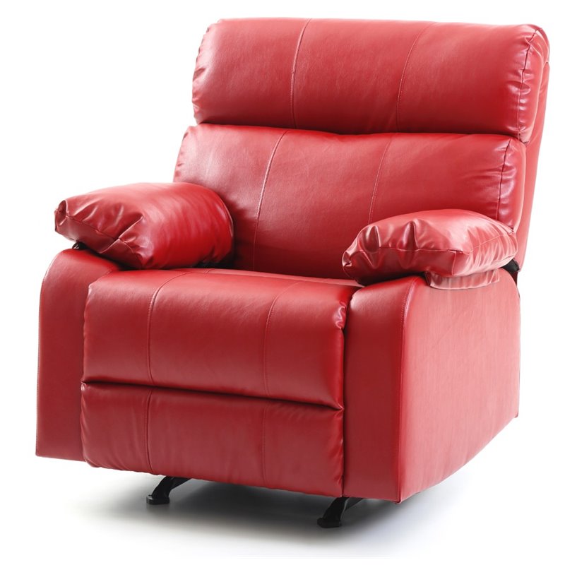 Glory Furniture Manny Faux Leather Rocker Recliner in Red