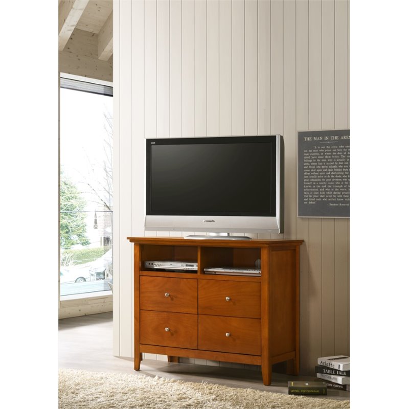 Glory Furniture Hammond Wood Veneer 4Drawer TV Stand in Oak
