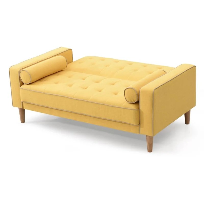 Glory Furniture Andrews Twill Fabric Sleeper Loveseat in Yellow