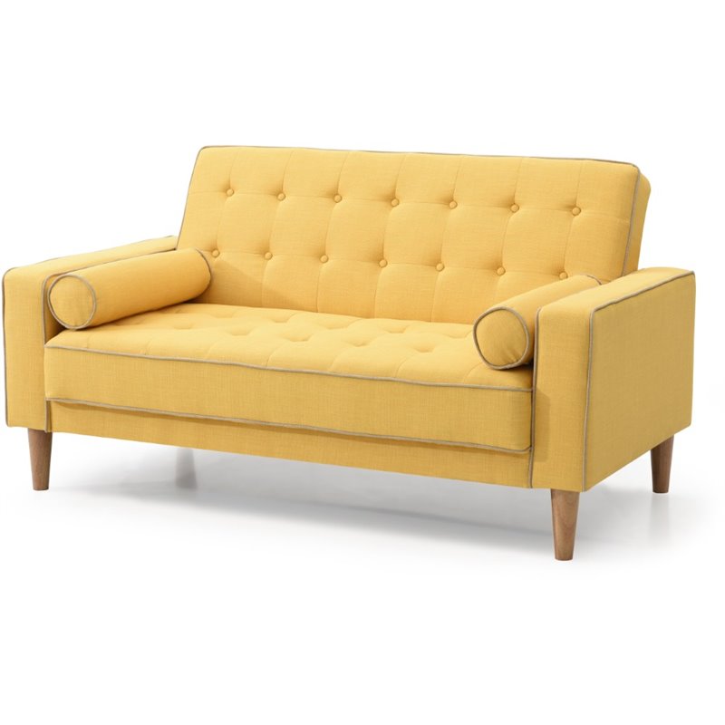 Glory Furniture Andrews Twill Fabric Sleeper Loveseat in Yellow