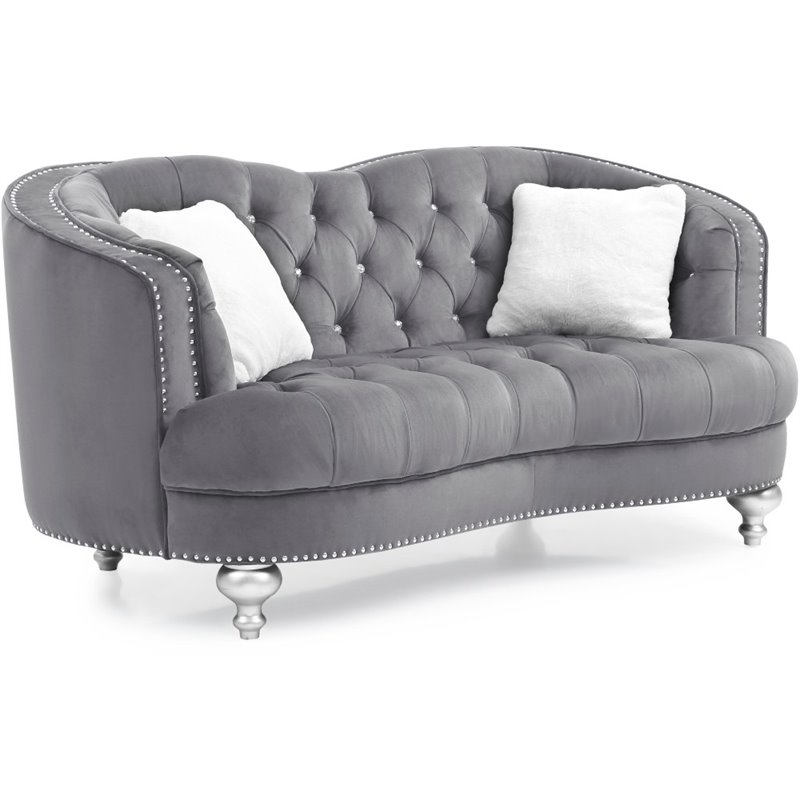 Glory Furniture Jewel Velvet Loveseat in Gray