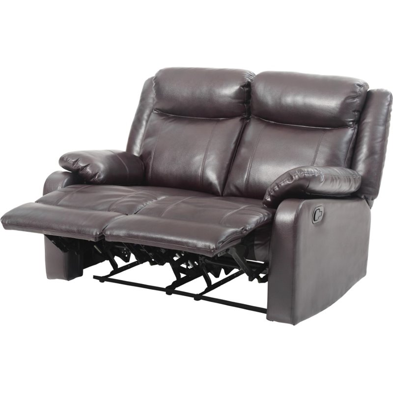 Glory Furniture Ward Faux Leather Double Reclining Loveseat in Dark