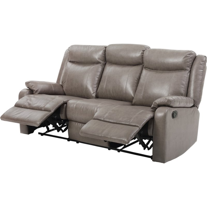 Glory Furniture Ward Faux Leather Double Reclining Sofa in Gray