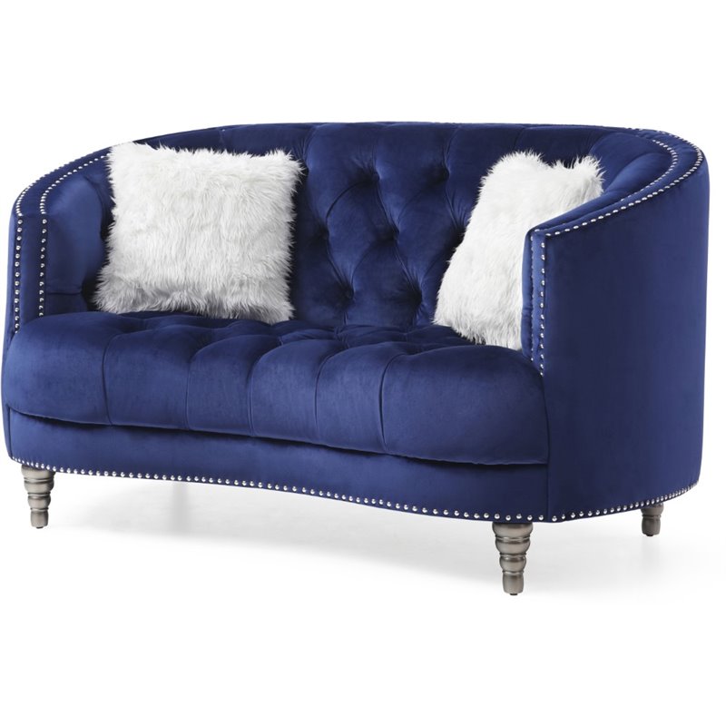 Glory Furniture Dania Velvet Upholstered Loveseat in Blue Cymax Business