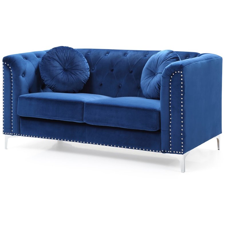 Glory Furniture Pompano Velvet Loveseat in Navy Blue Cymax Business