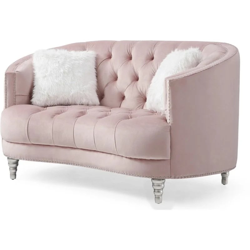 Glory Furniture Dania Velvet Loveseat in Pink