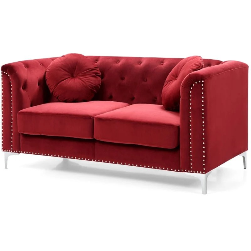 Glory Furniture Pompano Velvet Loveseat in Burgundy