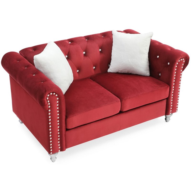 Glory Furniture Raisa Velvet Loveseat in Burgundy