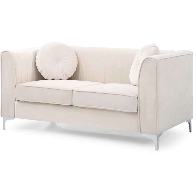 Glory Furniture Delray Velvet Loveseat in Ivory