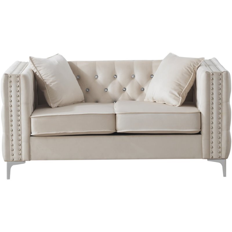 Glory Furniture Paige Velvet Loveseat in Ivory